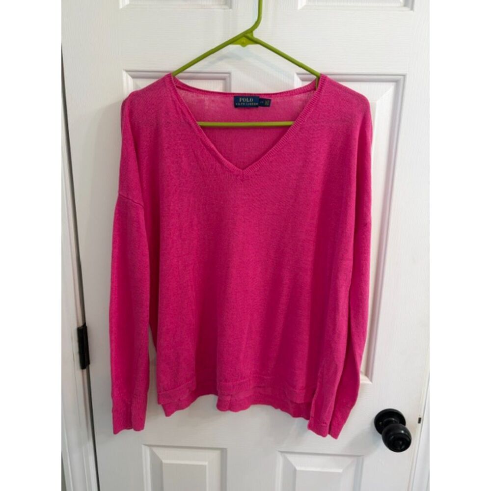Polo Ralph Lauren 100% Linen Hot Pink Womens Sweater Cardigan Size L